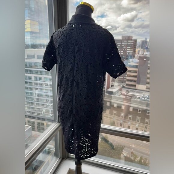 🆕 FARM Rio 🧿 NWOT Black Semisheer Floral Button-Up Crochet Cover-Up Dress, S - Picture 10 of 16